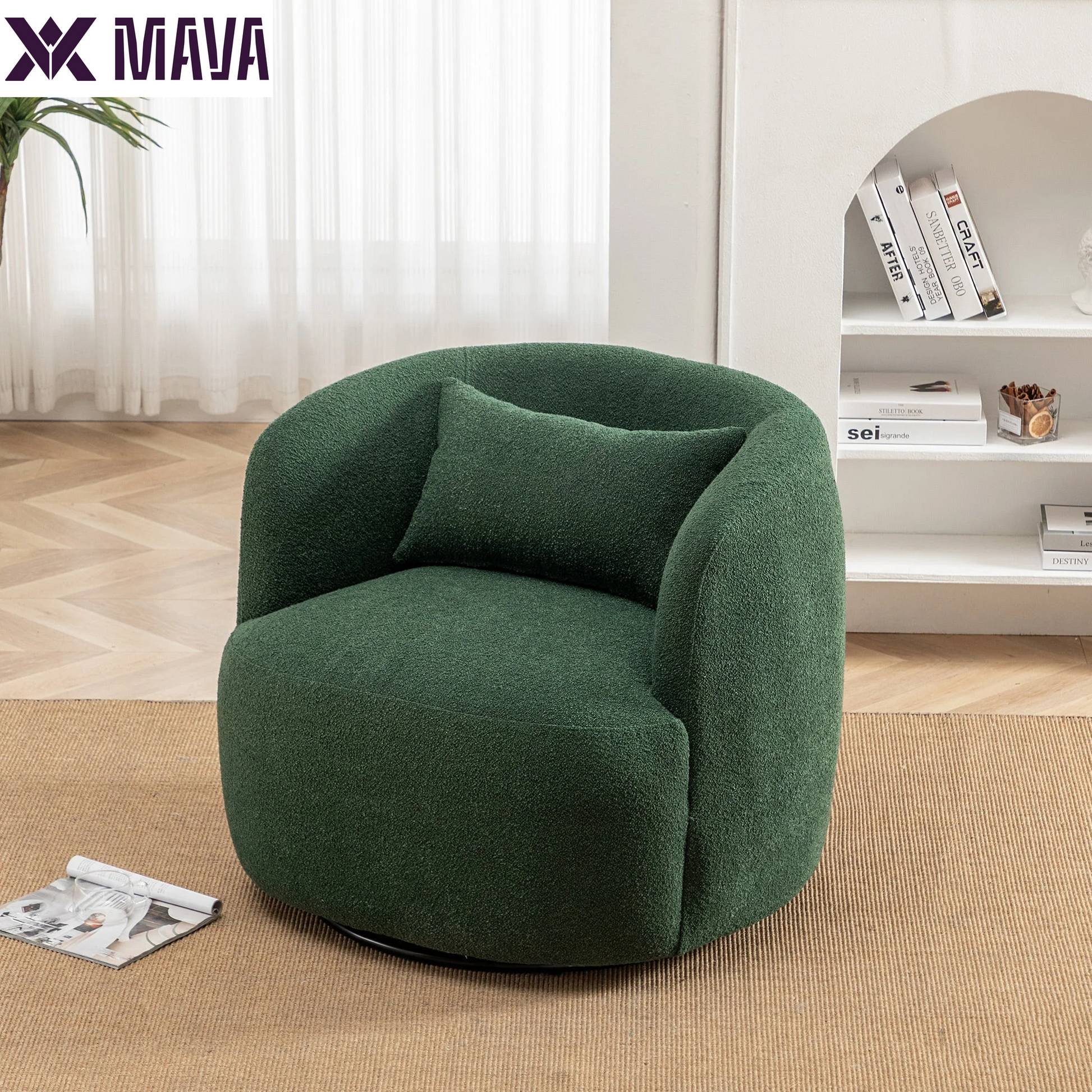 MAVA Beige Modern Boucle Upholstered 360° Swivel Accent Armchair