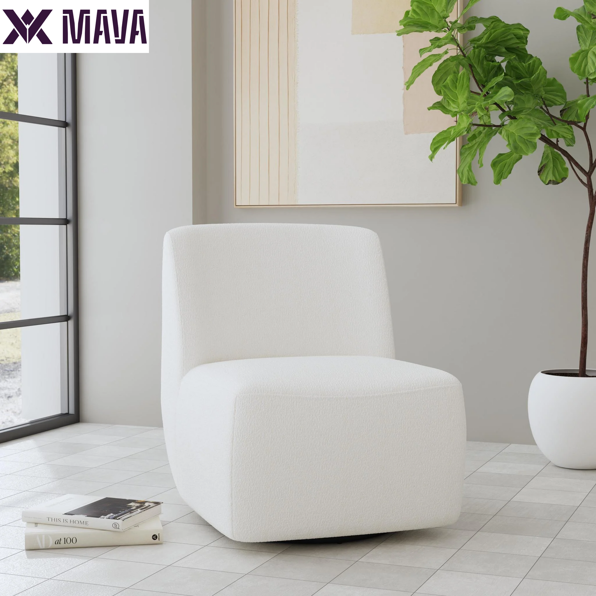 MAVA White Swivel Chair