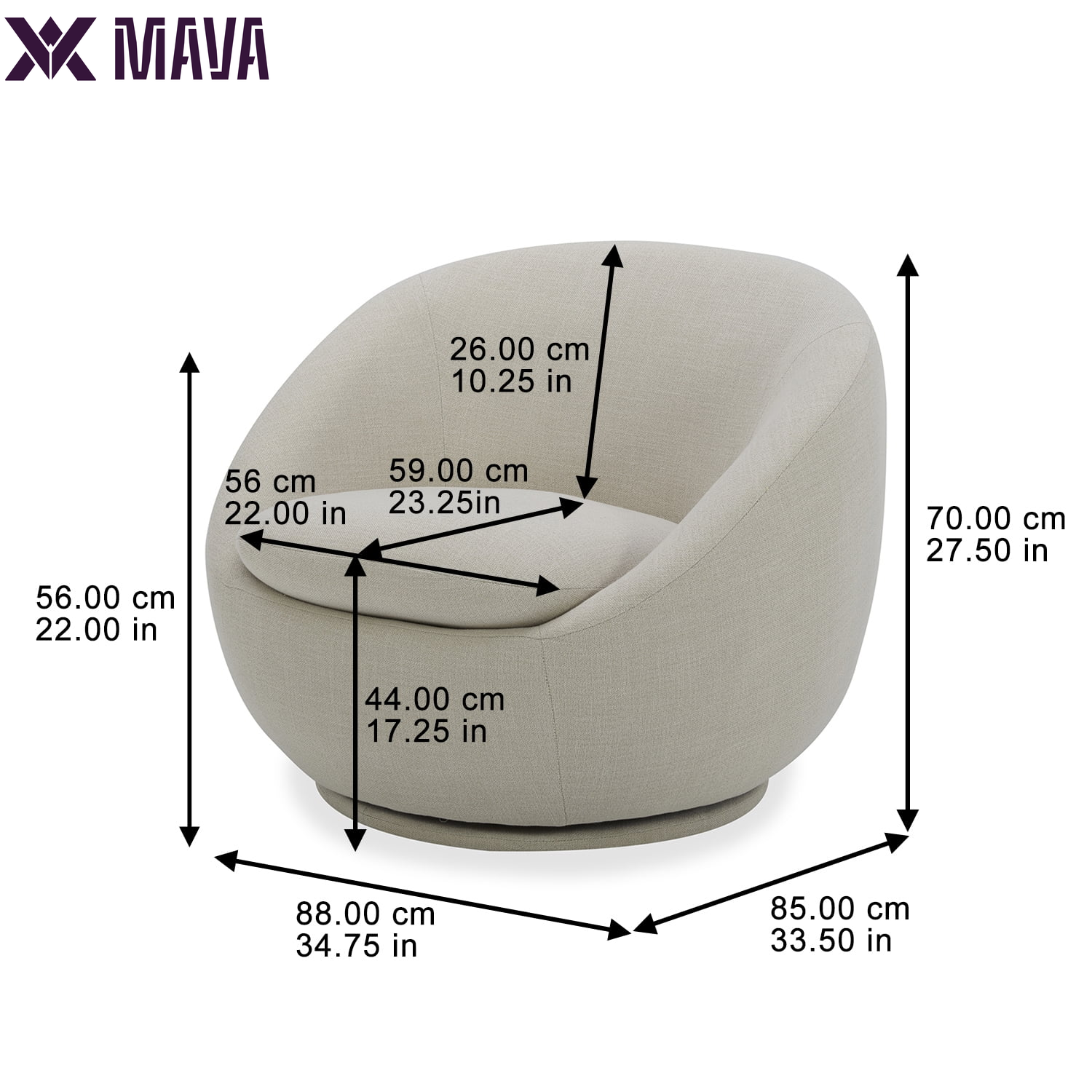 MAVA Swivel Chair, Linen