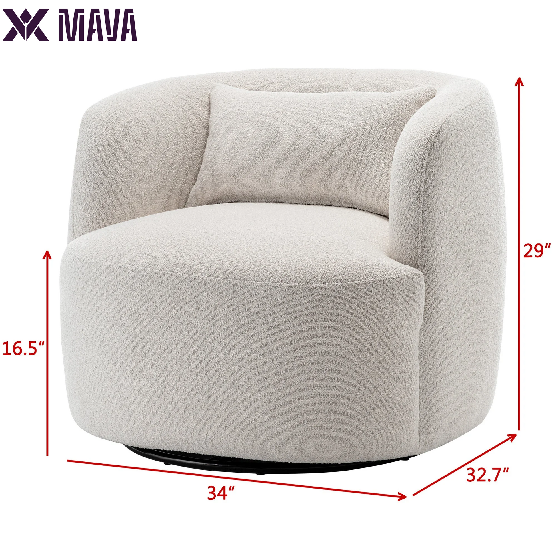 MAVA Beige Modern Boucle Upholstered 360° Swivel Accent Armchair