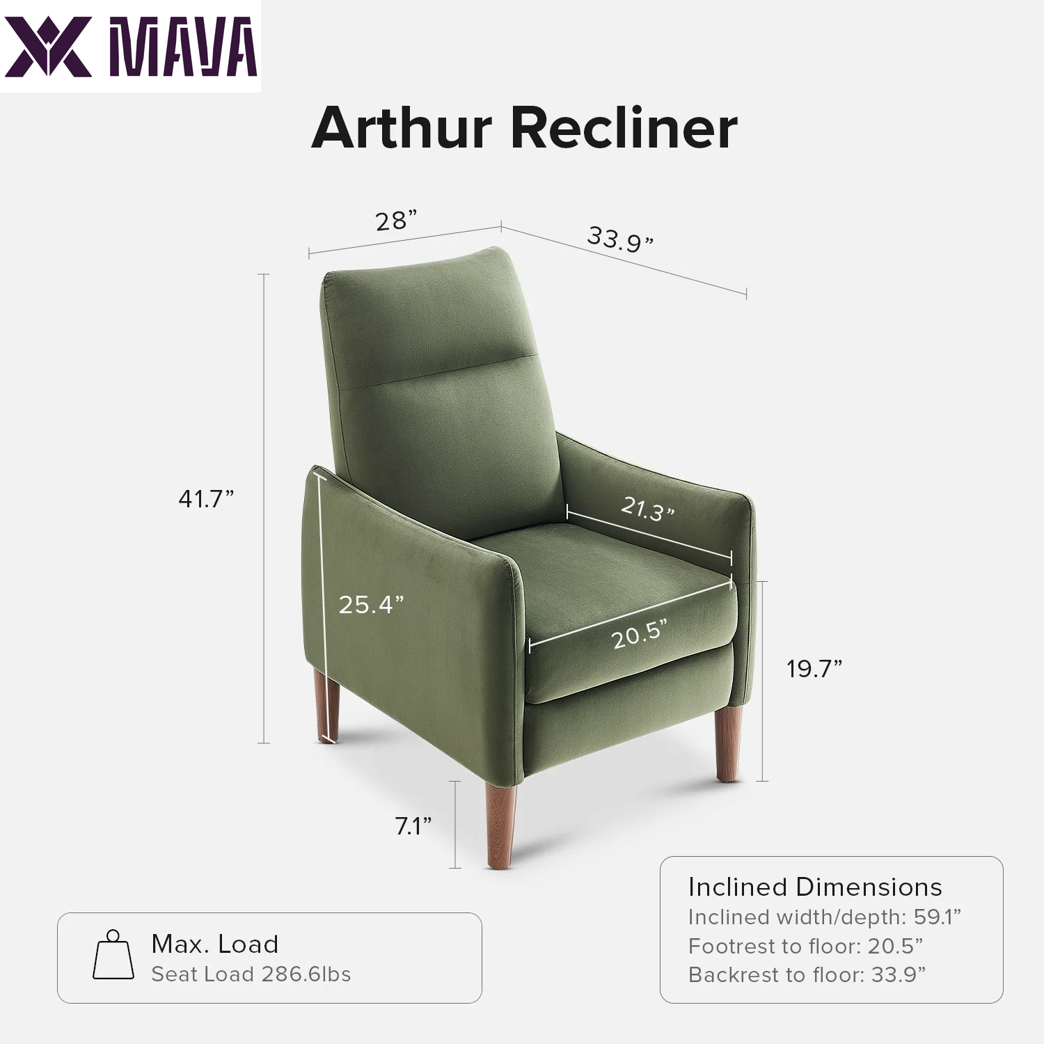 MAVA Recliner Chair with 3 Positions, Premium Velvet Accent Chair, Mid Century Modern Reading Chair, High Back Padded Support Comfy Sleeper Armchair, Nursery Chair for Living Room, Bedroom