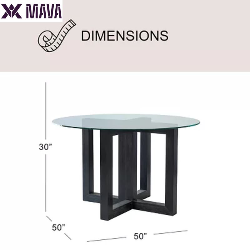 MAVA Glass Top Dining Table with Wood Base