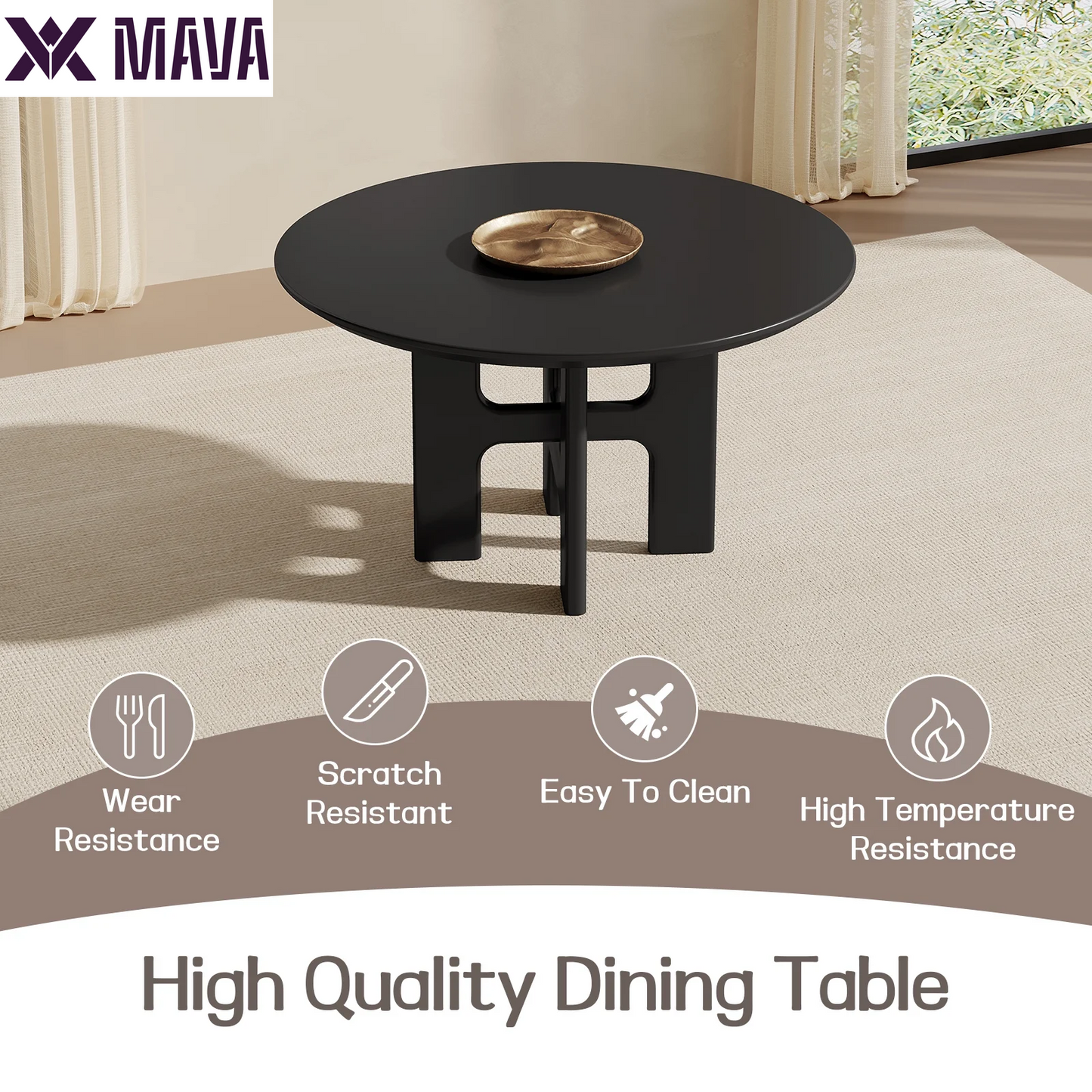 MAVA 45.27" round Dining Table, Black Kitchen Table, Modern Dining Table for Dining Room, Kitchen