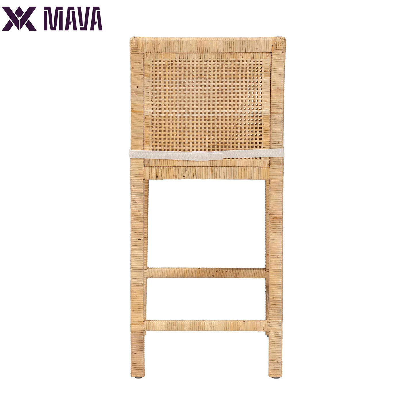 MAVA Sofia Rattan and Mahogany Wood BOHO Counter Stool, Natural