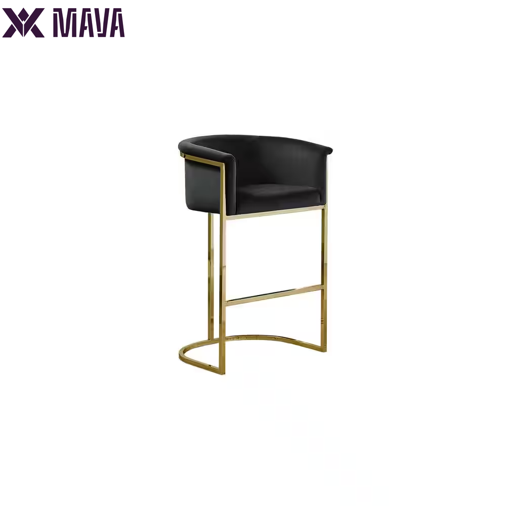 MAVA 24 In. Black Low Back Gold Metal Frame Counter Height Chair with Velvet Fabric (Set of 1)