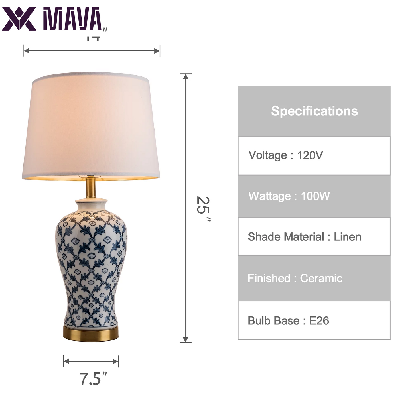 MAVA Table Lamps Set of 2,Transitional Table Lamp for Living Room, Contemporary Ceramic Table Lamp for Bedroom, Nightstand, Hotel.