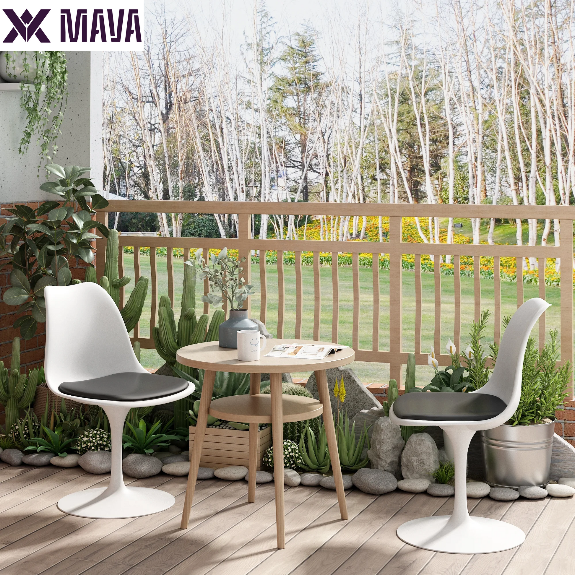 MAVA Swivel Tulip Side Chair for Kitchen and Dining Room Bar with Cushioned Seat and Curved Backrest, White and Black