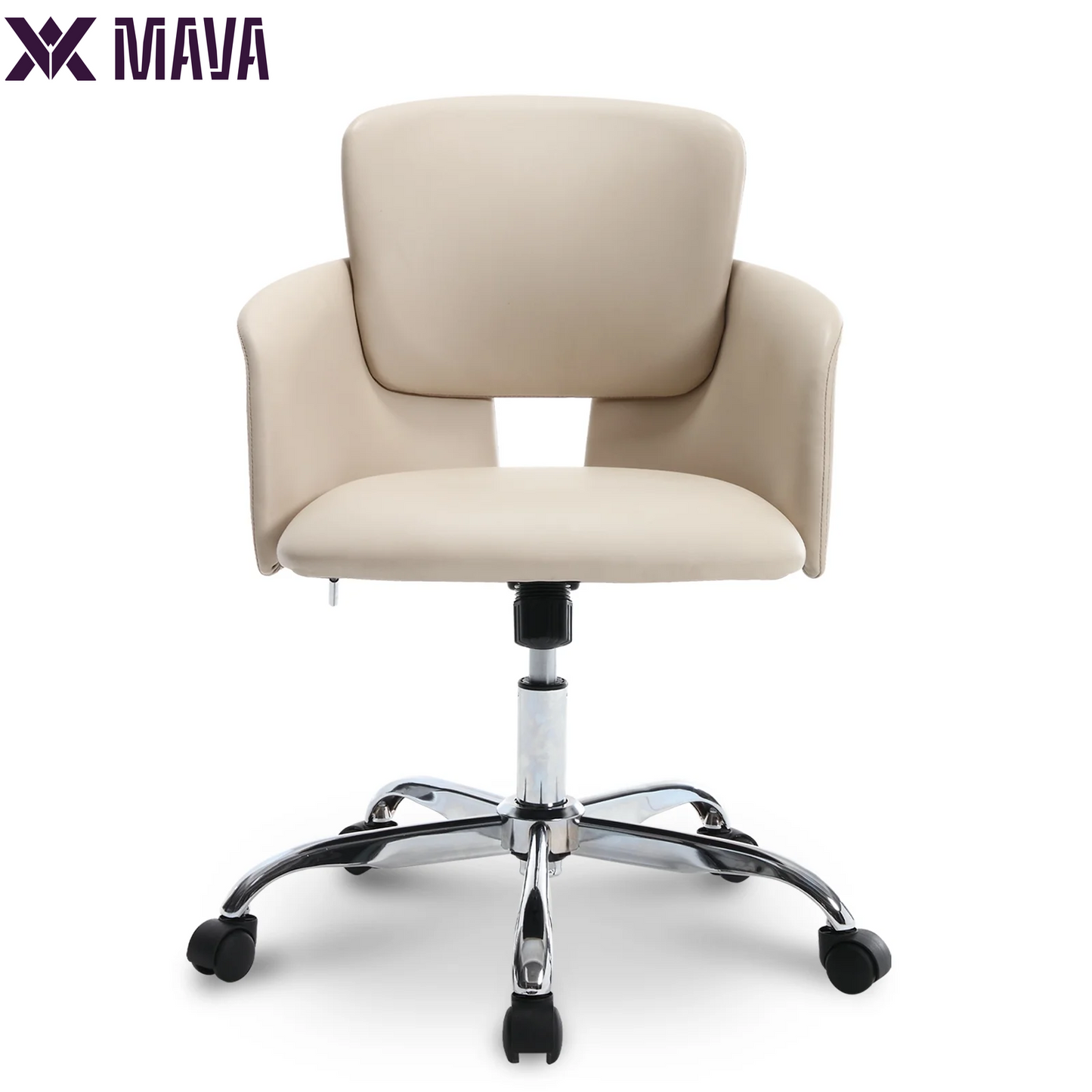 MAVA Office Chair, Ergonomic Home Office Chair, PU Leather Upholstered Computer Chair with Wheels & Adjustable Height, Modern Desk Chair Swivel Arm Chairs for Living Room Bedroom Office, Beige