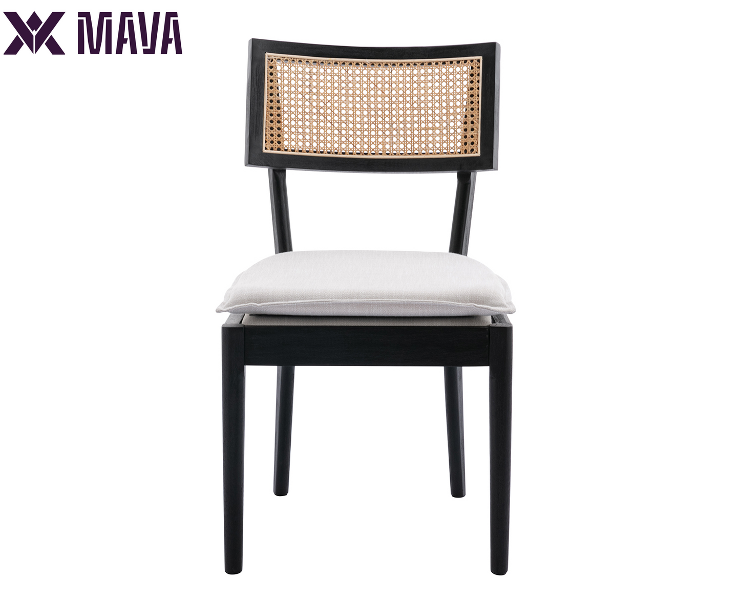 MAVA Classical Wooden Dining Chairs Set of 2, Farmhouse Rattan Cane Back Kitchen Chairs, French Country Side Chairs for Living Room Kitchen Dining Room, Black