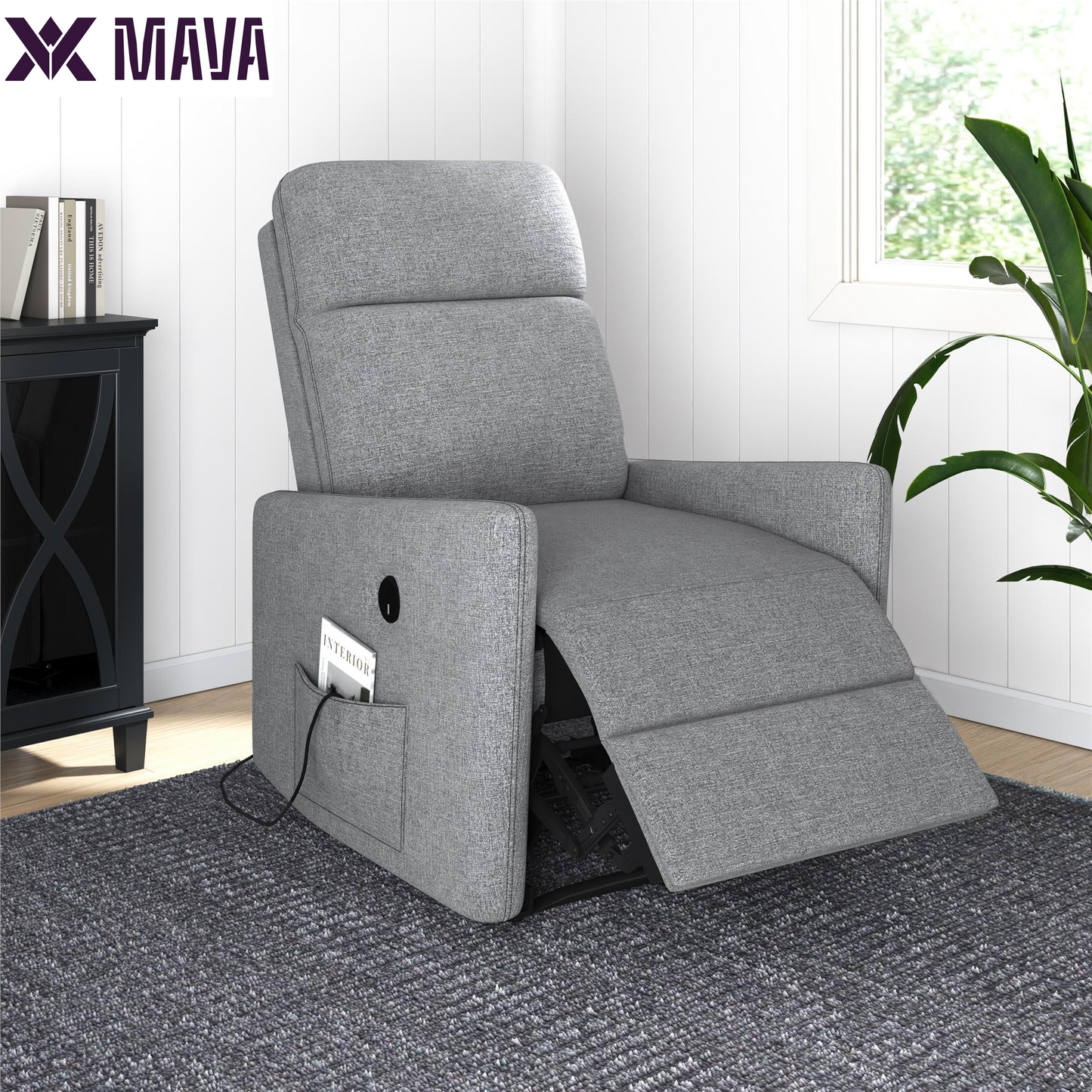 MAVA Power Recliner Chair with 8 Zone Massage and Lumbar Heat, Dark Gray Linen