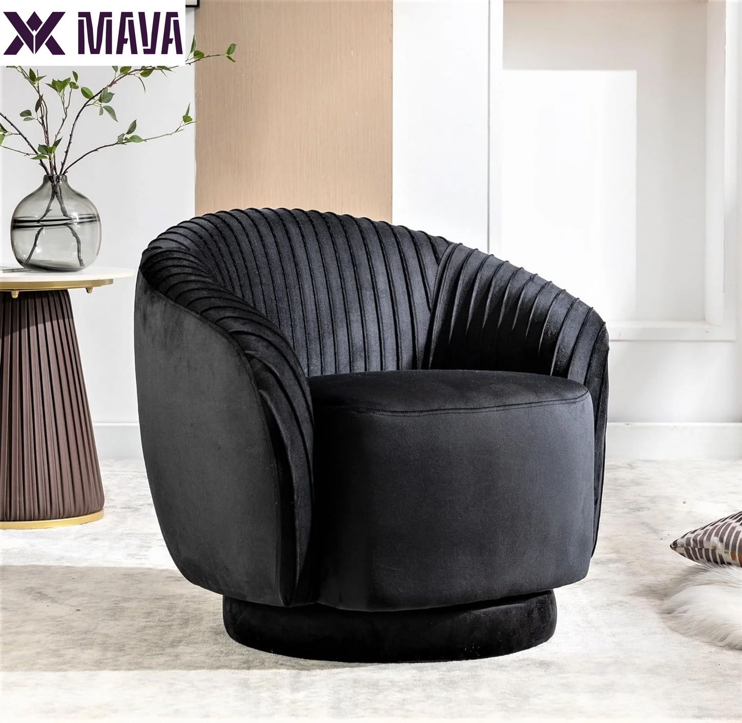 MAVA Modern Barrel Swivel Chair with Plush Velvet Upholstery and Smooth 360° Rotation