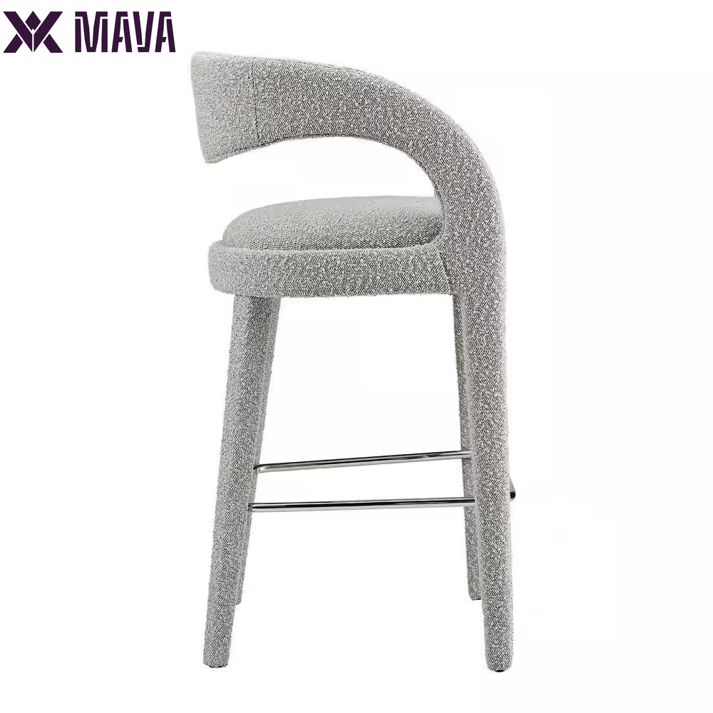 MAVA 30 In. in Taupe Silver Rubber Wood Boucle Upholstered Bar Stool Set of 2