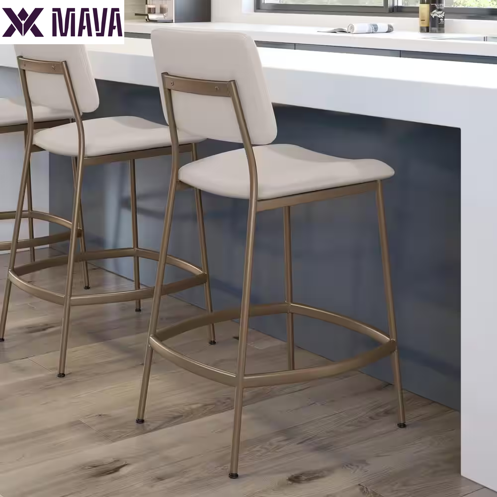 MAVA 26.5 In. Low Back Counter Stool Cream Faux Leather / Bronze Metal