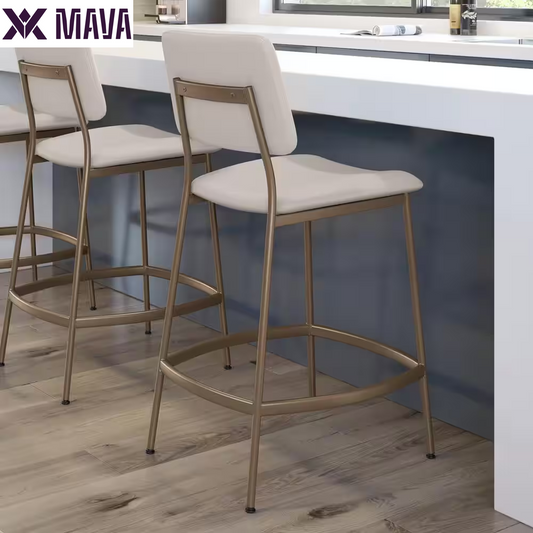 MAVA 26.5 In. Low Back Counter Stool Cream Faux Leather / Bronze Metal