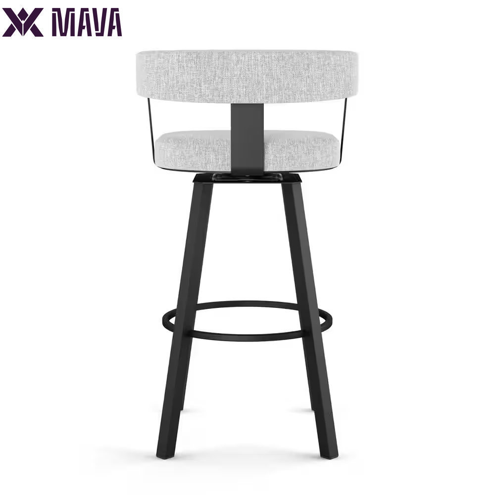 Mava 26 In. Grey White Polyester / Black Metal Swivel Counter Stool