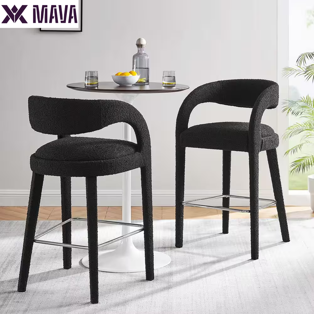 MAVA 30 In. in Taupe Silver Rubber Wood Boucle Upholstered Bar Stool Set of 2