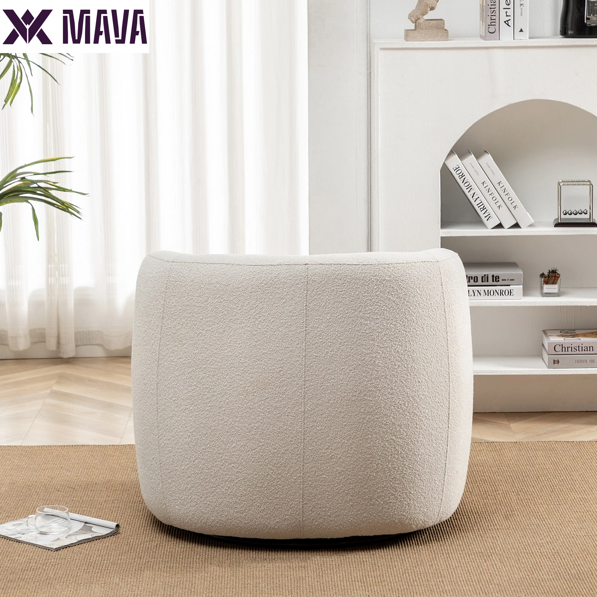 MAVA Beige Modern Boucle Upholstered 360° Swivel Accent Armchair