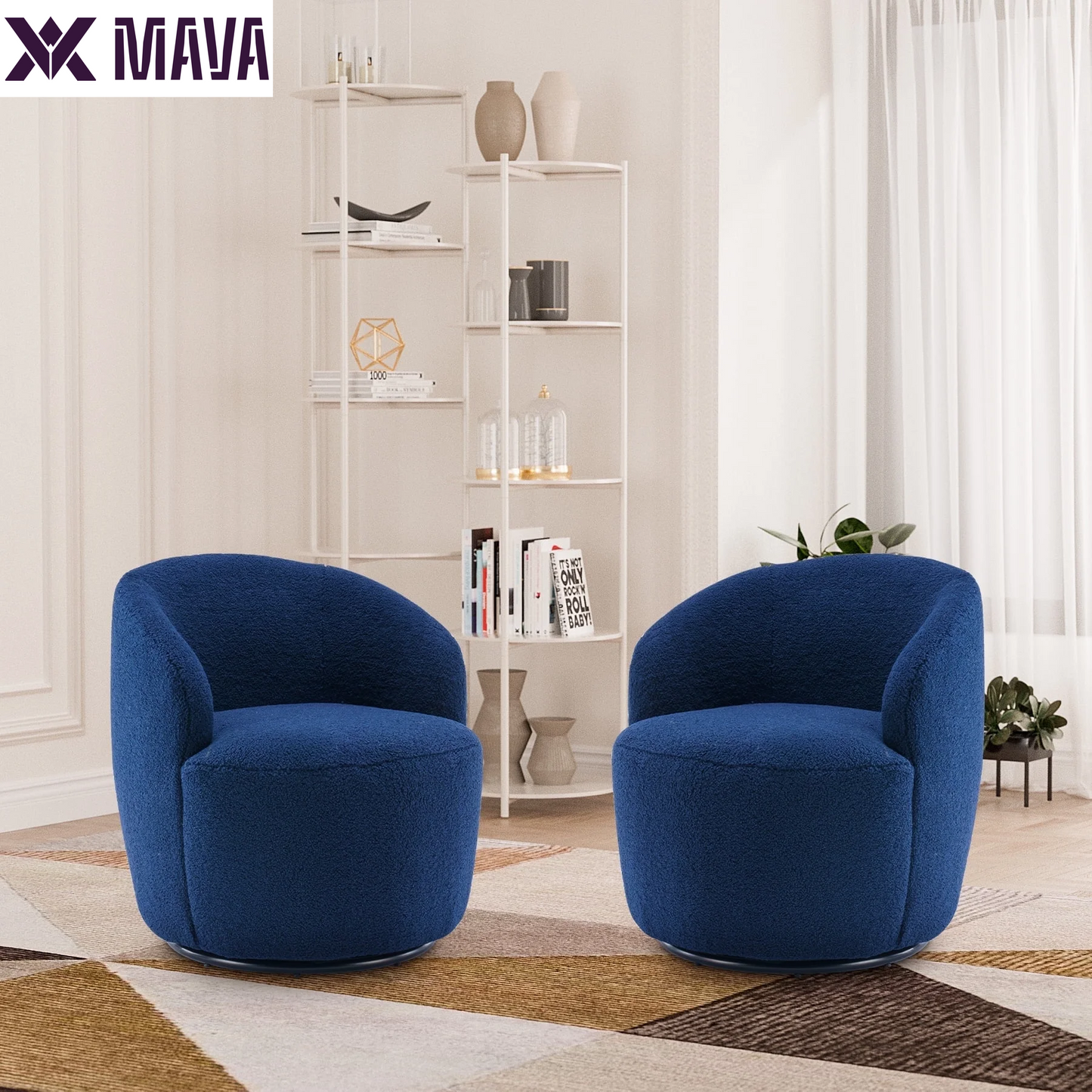 MAVA Swivel Barrel Chair Set of 2, Upholstered Boucle Swivel Accent Chair, Comfy Sherpa Swivel Lounge Chair, Modern 360 Swivel Arm Chair Reading Chair for Living Room Bedroom Club, Ivory Chenille