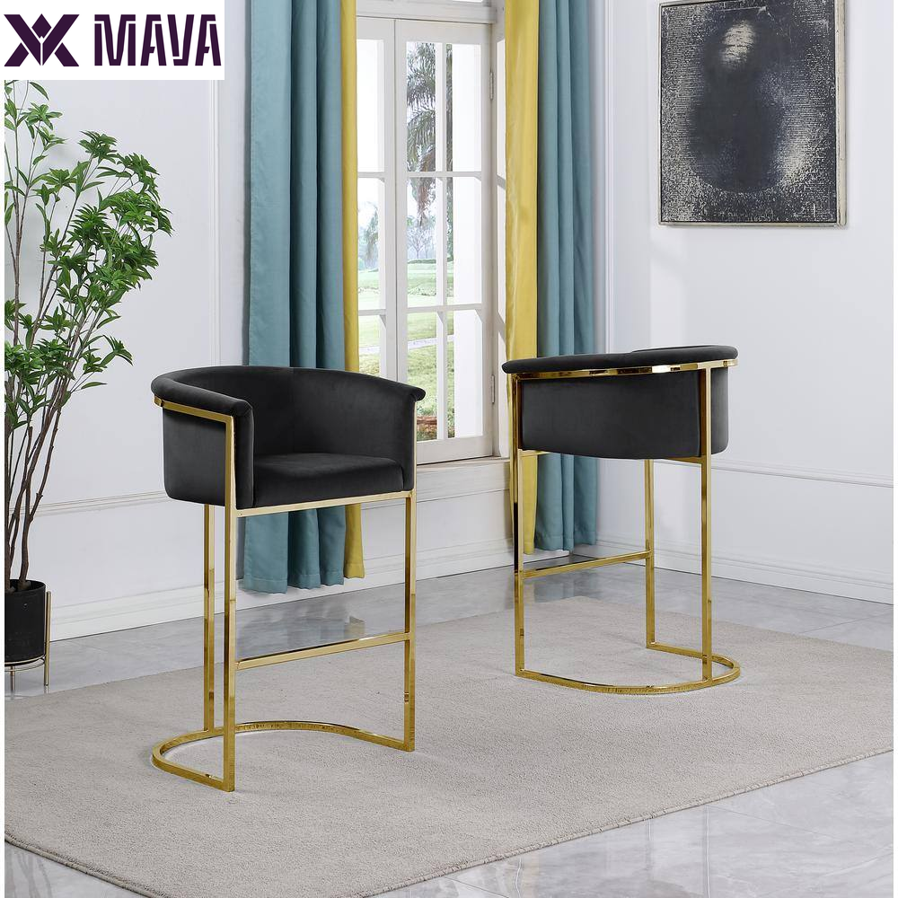 MAVA 24 In. Black Low Back Gold Metal Frame Counter Height Chair with Velvet Fabric (Set of 1)