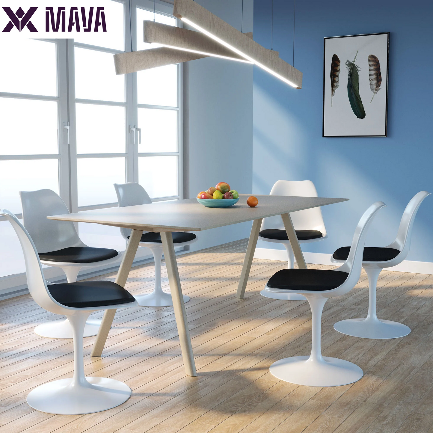 MAVA Swivel Tulip Side Chair for Kitchen and Dining Room Bar with Cushioned Seat and Curved Backrest, White and Black