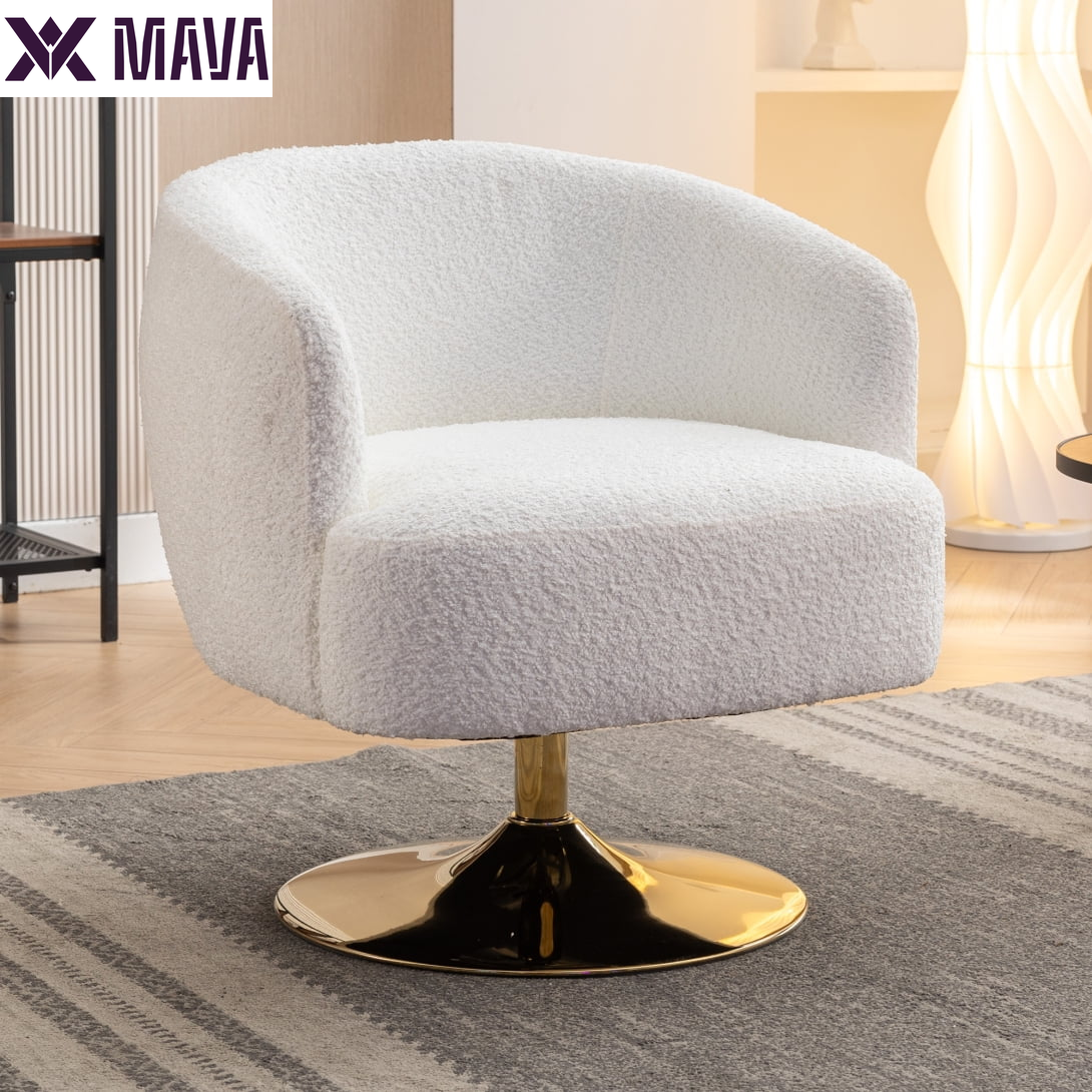 MAVA Accent Swivel Chair, Sofa Chairs with Gold Metal round Base,Home Office Chair for Hotel, Bedroom, Office, Lounge,White