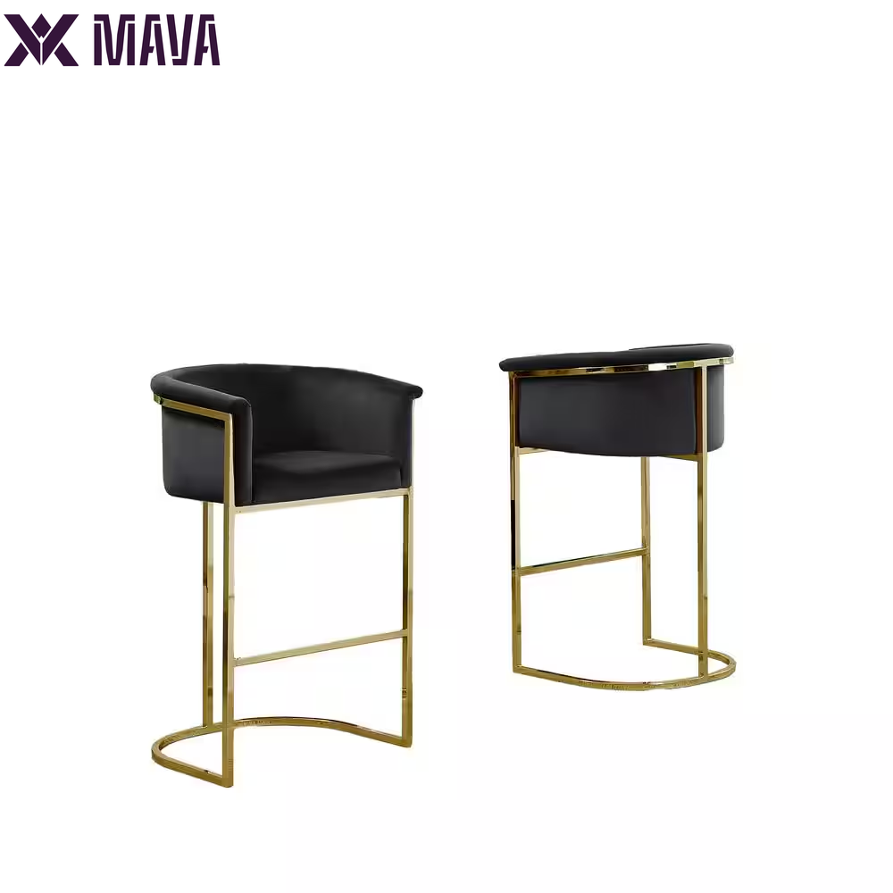 MAVA 24 In. Black Low Back Gold Metal Frame Counter Height Chair with Velvet Fabric (Set of 1)