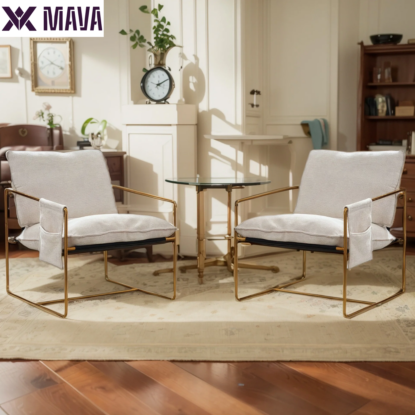 MAVA Accent Chair Set of 2, Modern Sling Chair with Metal Frame, Comfy Chair for Living Room - Beige