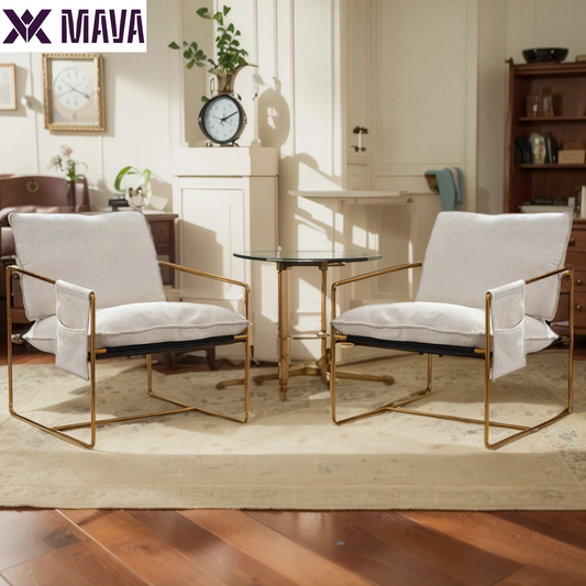 MAVA Accent Chair Set of 2, Modern Sling Chair with Metal Frame, Comfy Chair for Living Room - Beige