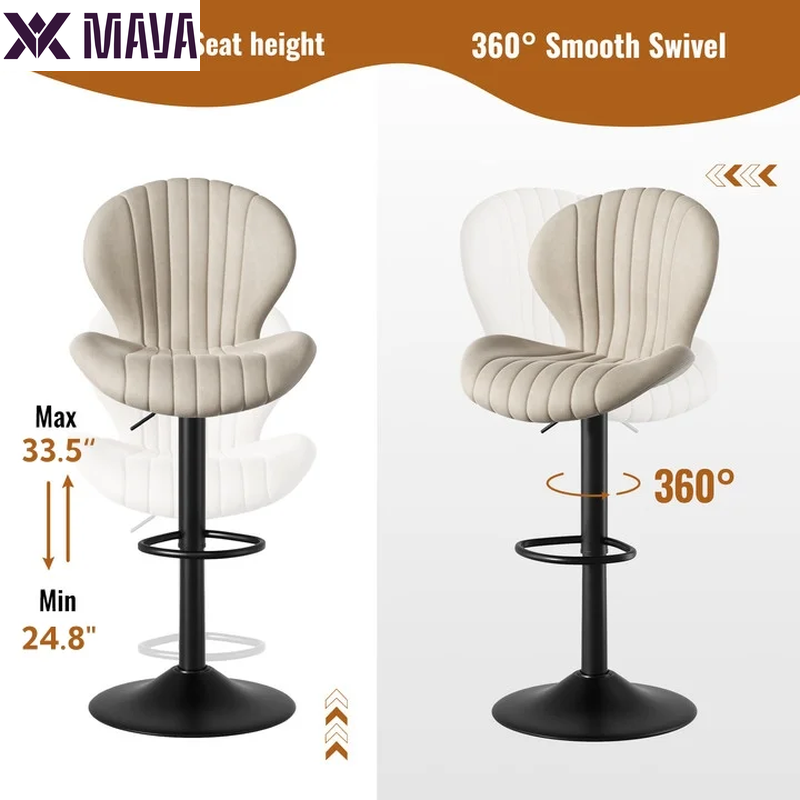 MAVA Bar Stools Set of 2, Modern Swivel Bar Chairs with Mid Back and Adjustable Seat Height