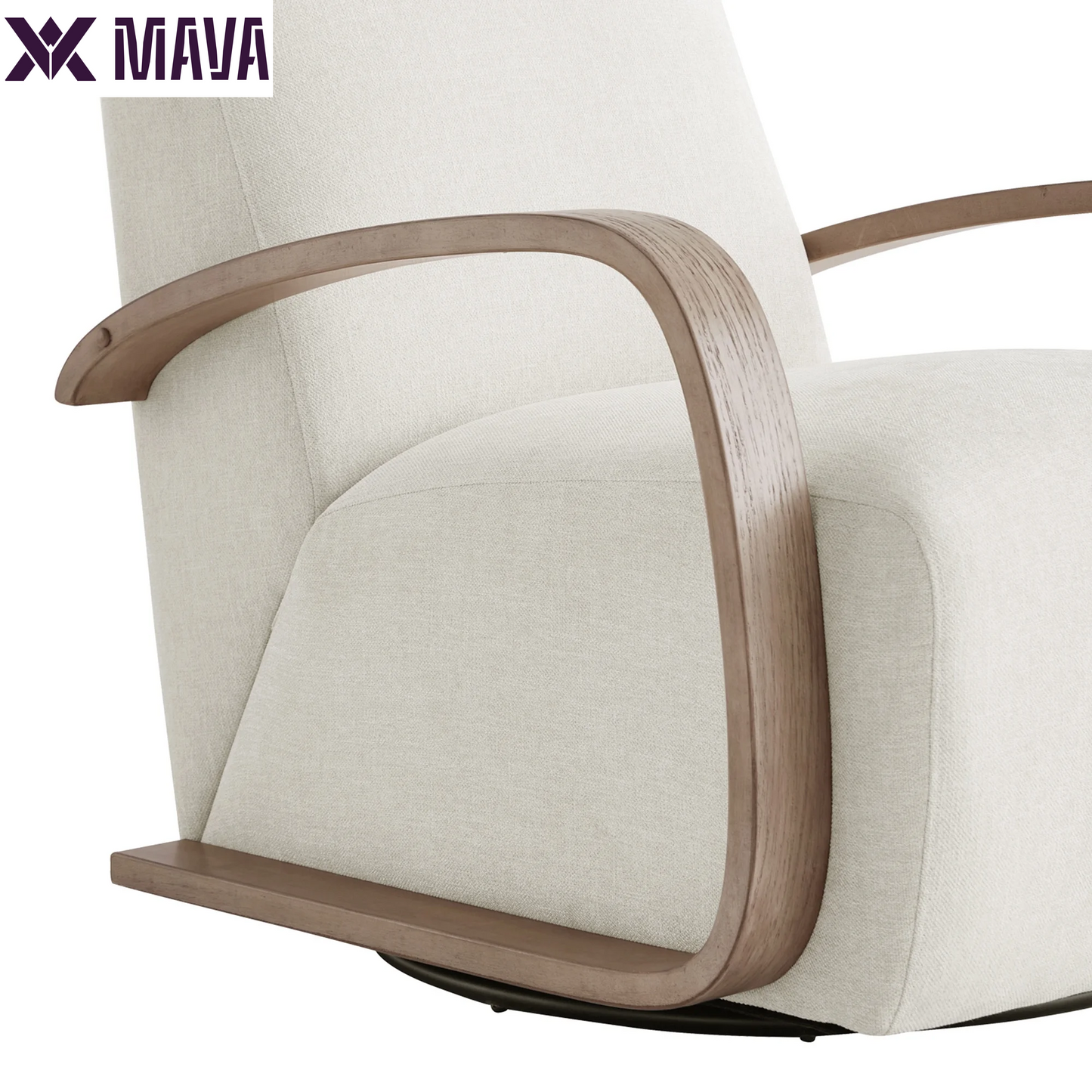 MAVA Swivel Accent Chair with U-Shaped Wood Arm for Living Room Beedroom, Linen & Gray Wood