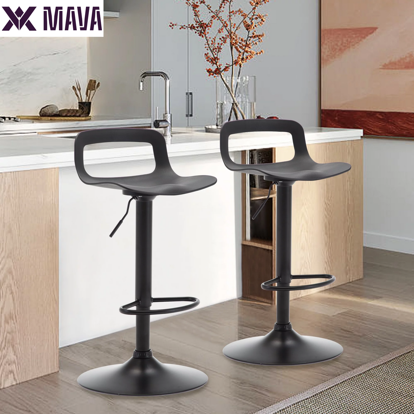 MAVA Swivel Bar Stool Adjustable-Height Barstools Modern Black Bar Chairset of 2