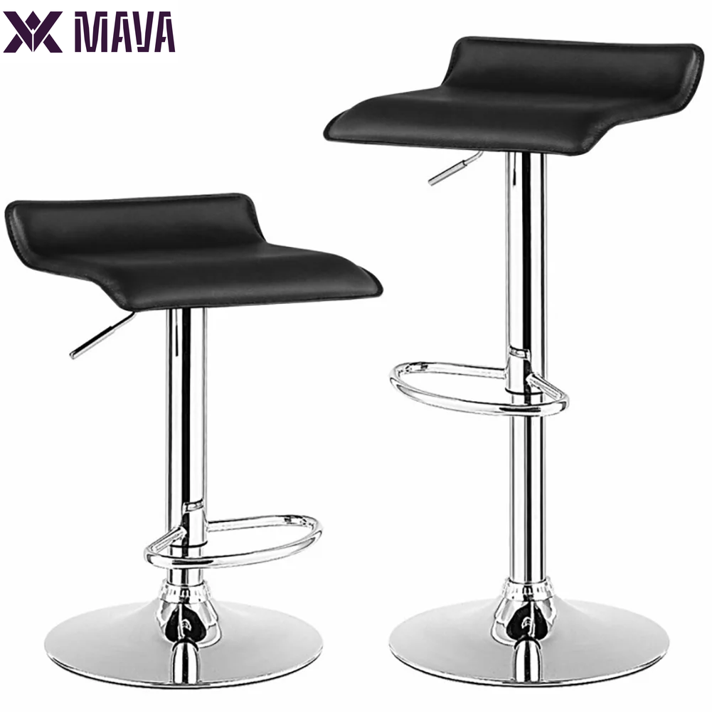 MAVA round Bar Stools Set of 2 with Footrest, Counter Stools for Bar Bistro Dining Room Kitchen, White