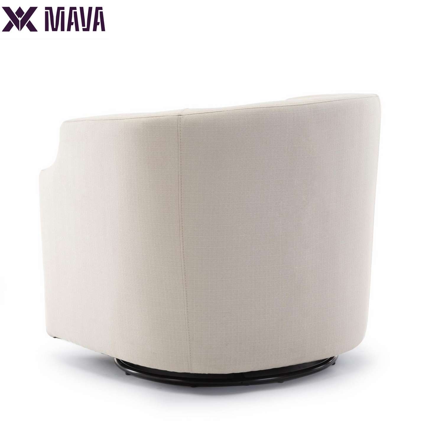 MAVA White Linen Fabric Upholstered Modern Swivel and Rocker Barrel Chair