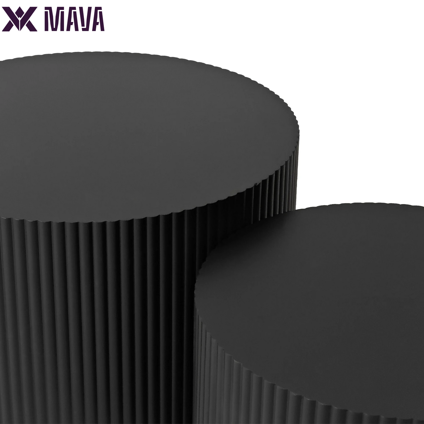 MAVA Coffee Table Set of 2, Modern Drum Side Table End Table, Wave Stripe round Coffee Table for Living Room, Bedroom, Black