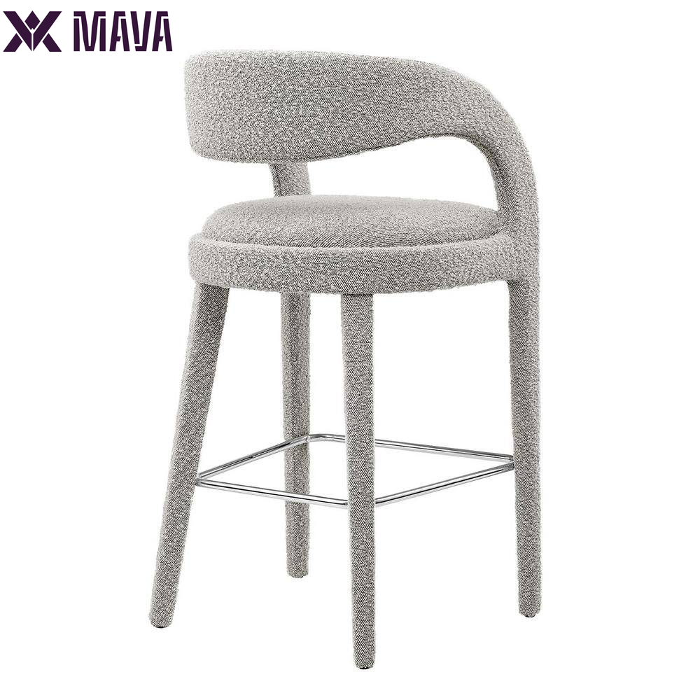 MAVA 30 In. in Taupe Silver Rubber Wood Boucle Upholstered Bar Stool Set of 2