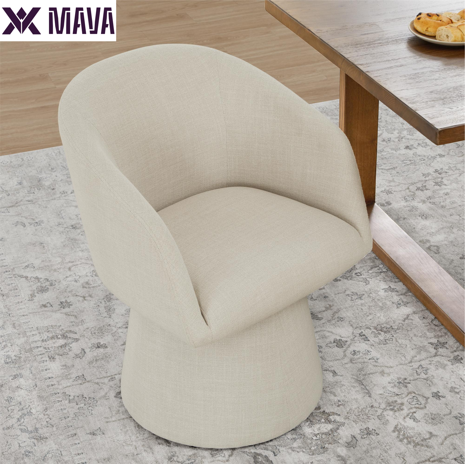 MAVA Swivel Dining Chair, Modern Upholstered Dining Room Chairs for Kitchen Island, Fabric in Linen