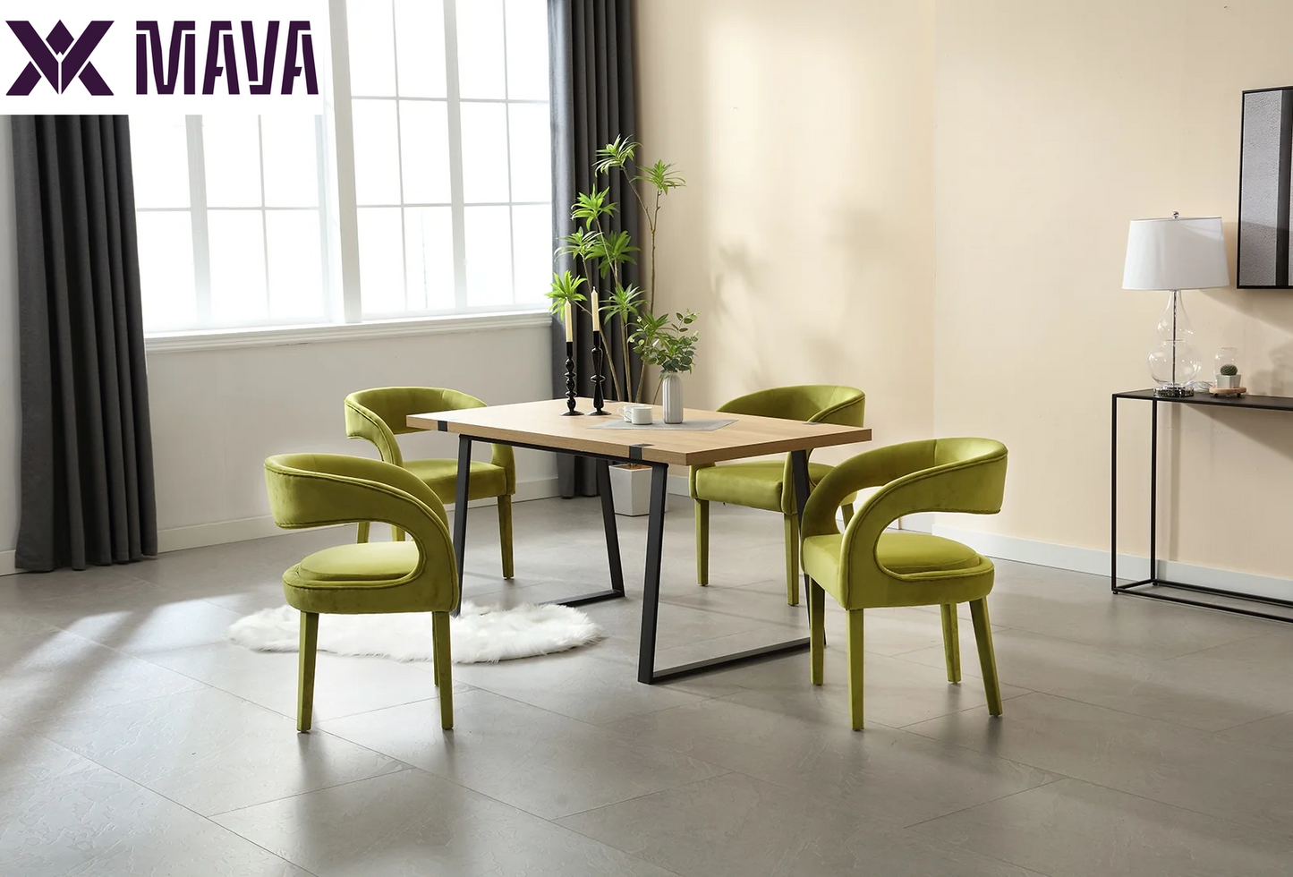 MAVA Modern Dining Chairs Set of 2, Velvet Upholstered Barrel Kitchen Chairs with Open Back, Lovely Dresser Chair, Comfy Dining Side Chairs for Dining Room Bedroom Living Room, Green