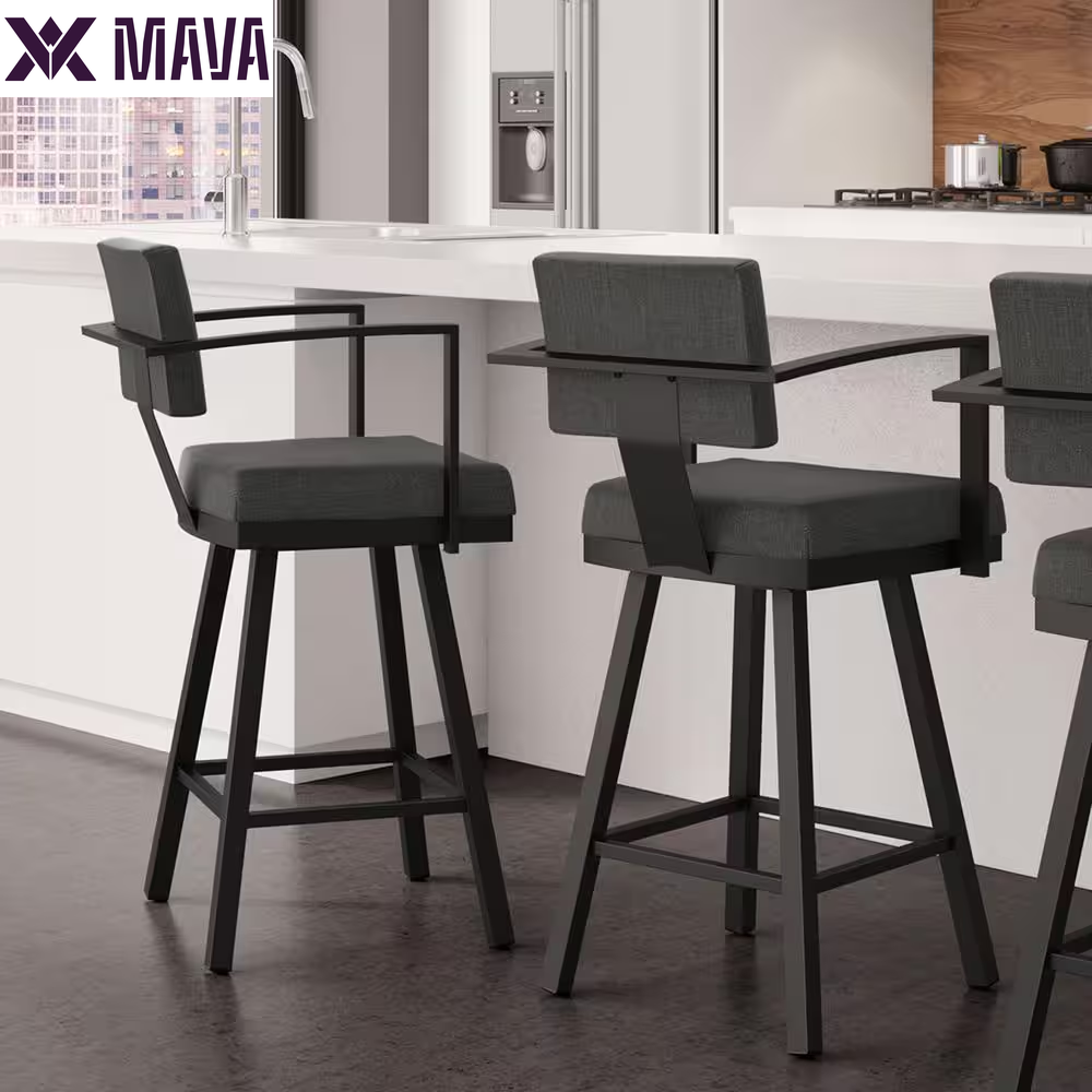 MAVA 26 In. Matt Light Grey Metal Beige Polyurethane Counter Stool