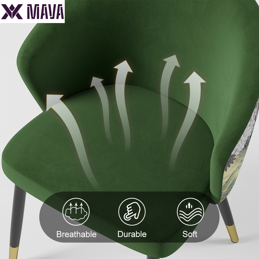 MAVA Green Upholstered Velvet Dining Chair Modern Arm Chair in Gold & Black