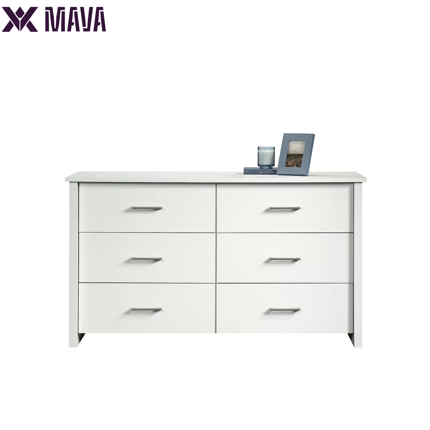 MAVA 6-Drawer Dresser, Soft White Finish