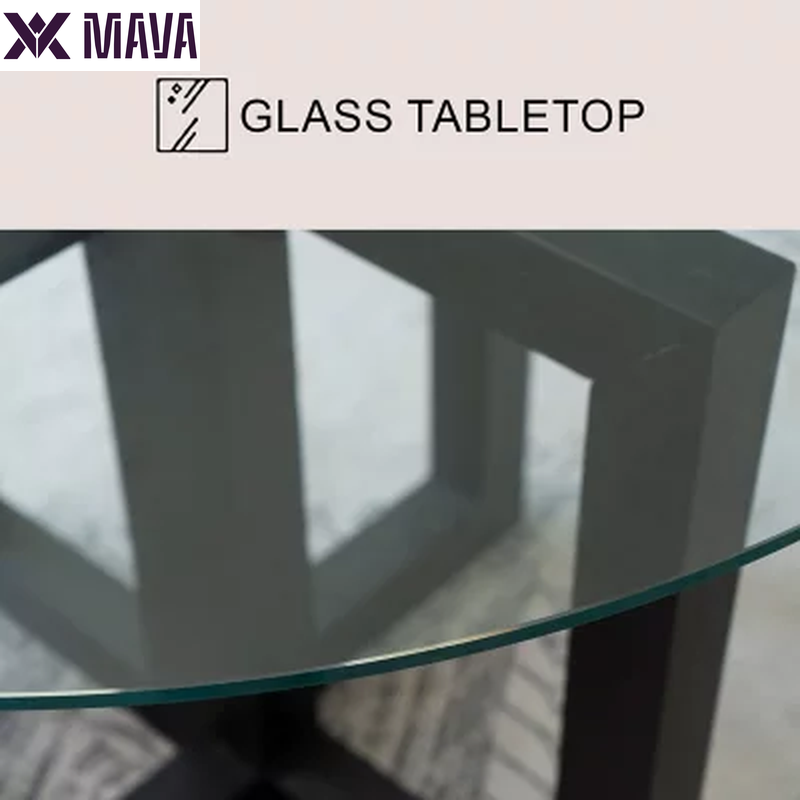 MAVA Glass Top Dining Table with Wood Base