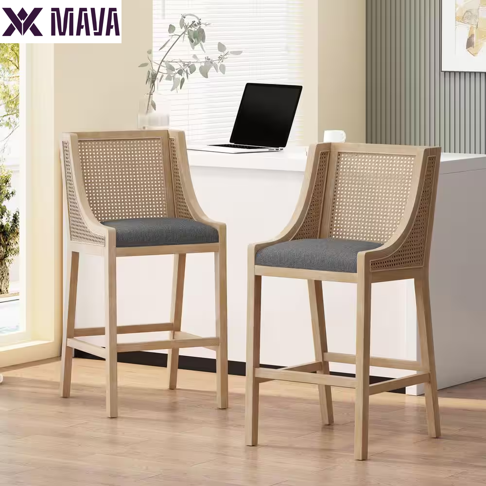 MAVA 30 In. Charcoal and Natural Upholstered Rubberwood Bar Stool (Set of 2)