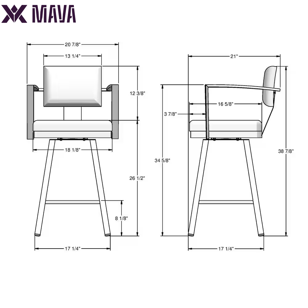 MAVA 26 In. Matt Light Grey Metal Beige Polyurethane Counter Stool