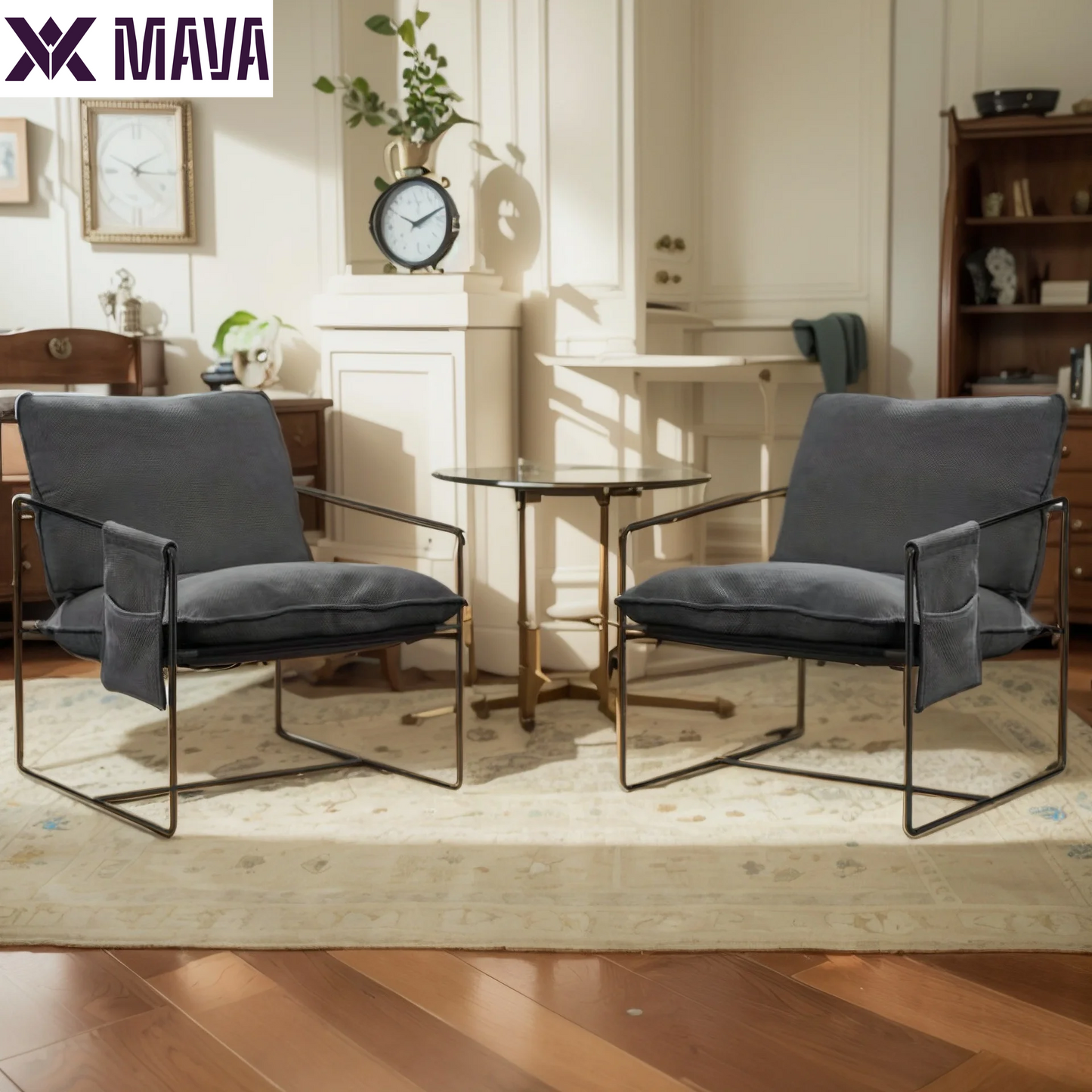 MAVA Accent Chair Set of 2, Modern Sling Chair with Metal Frame, Comfy Chair for Living Room - Beige