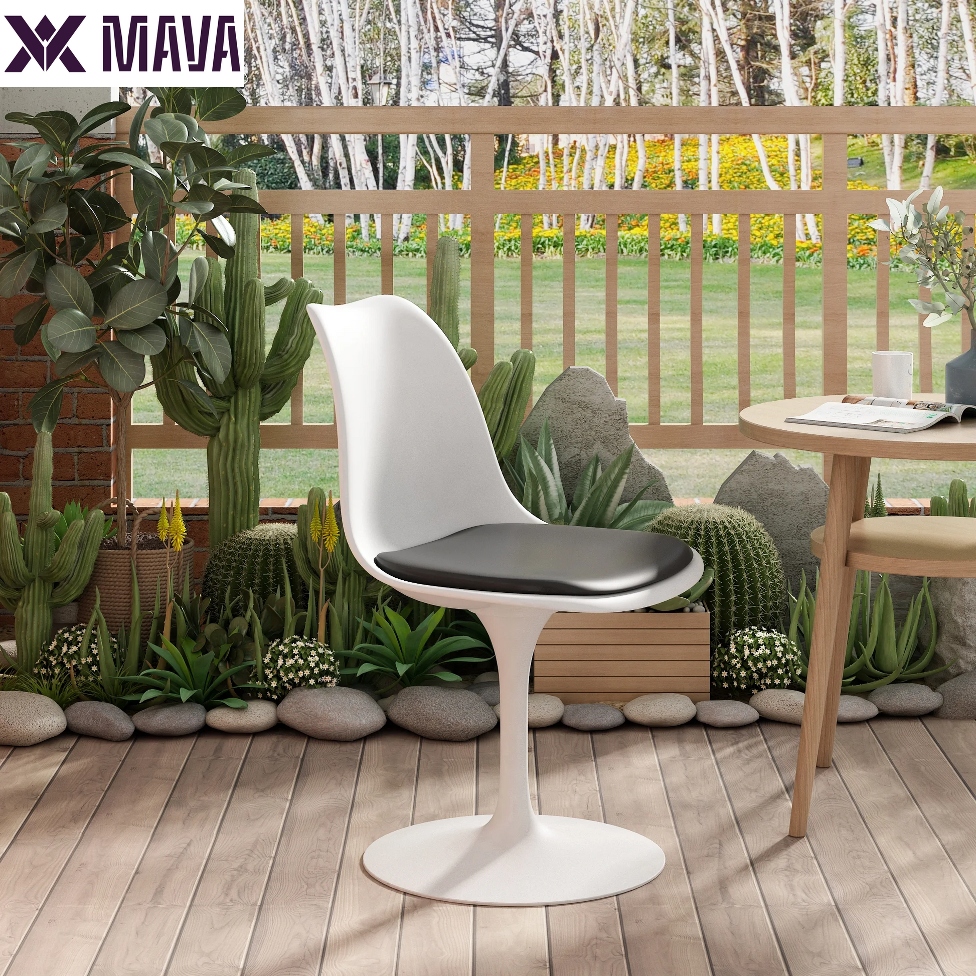 MAVA Swivel Tulip Side Chair for Kitchen and Dining Room Bar with Cushioned Seat and Curved Backrest, White and Black