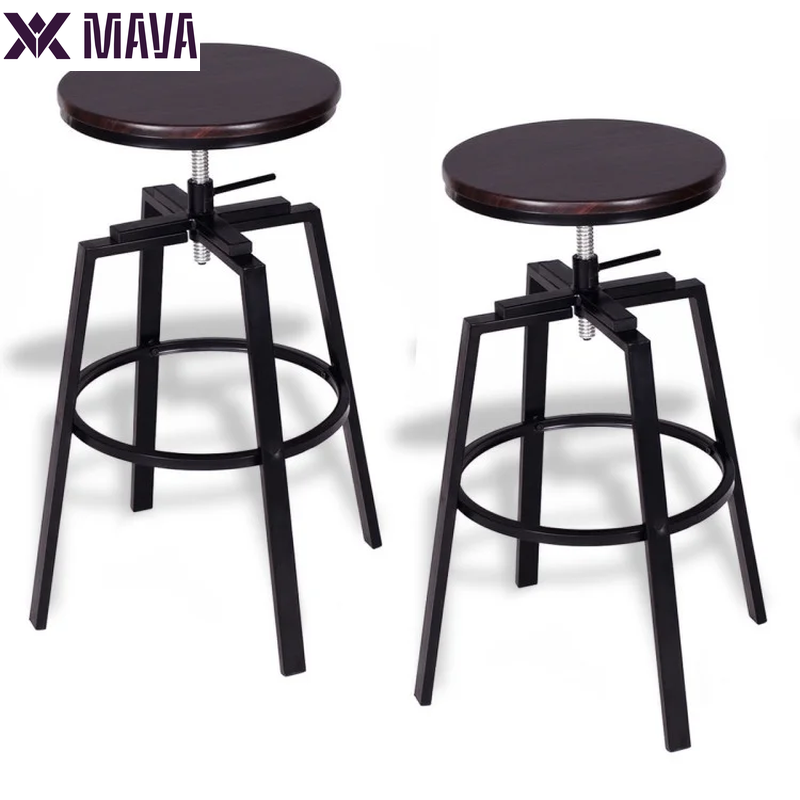 MAVA round Bar Stools Set of 2 with Footrest, Counter Stools for Bar Bistro Dining Room Kitchen, White