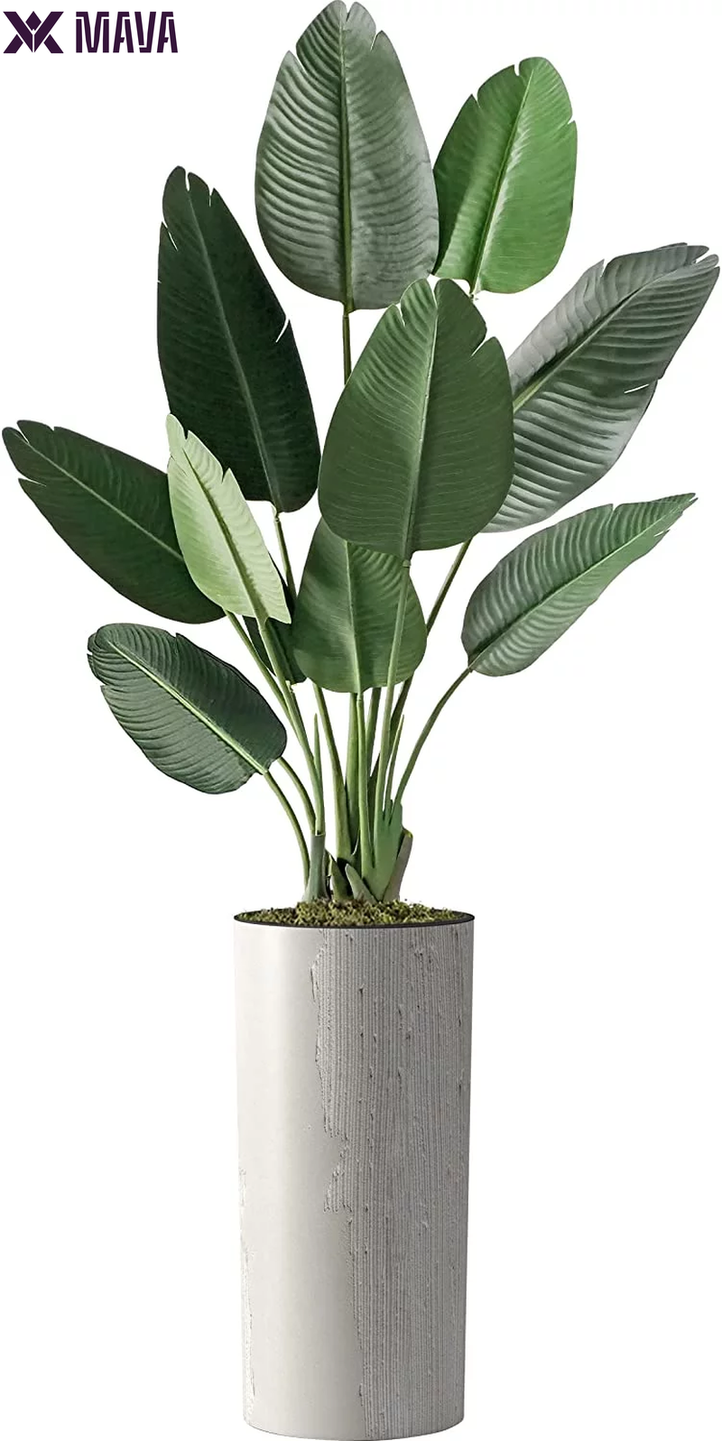 MAVA Artificial Tree in Geometric Spiral Pattern Planter, Fake Bird of Paradise Silk Tree for Indoor and Outdoor Home Decoration - 67" Overall Tall (Plant Pot plus Tree)