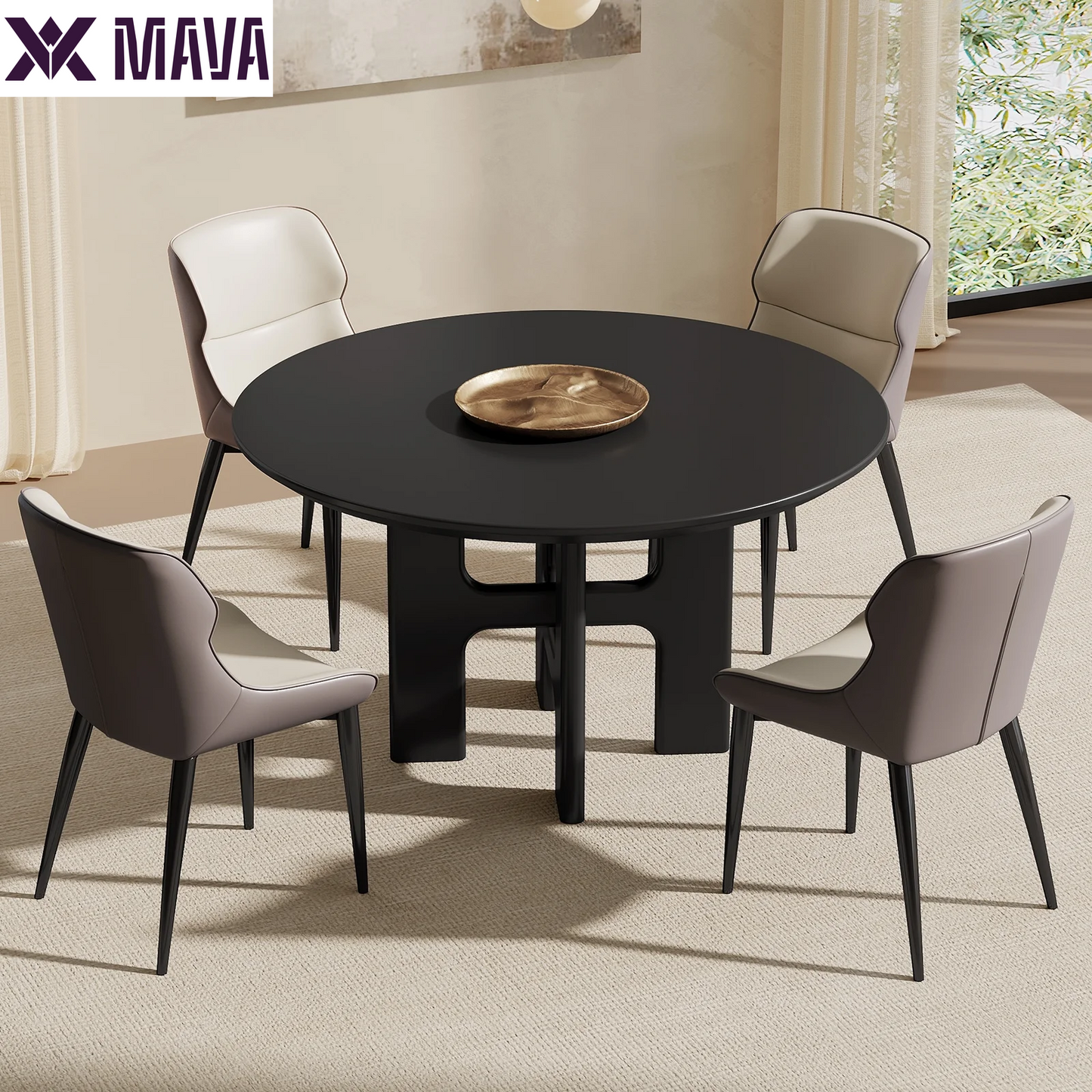 MAVA 45.27" round Dining Table, Black Kitchen Table, Modern Dining Table for Dining Room, Kitchen