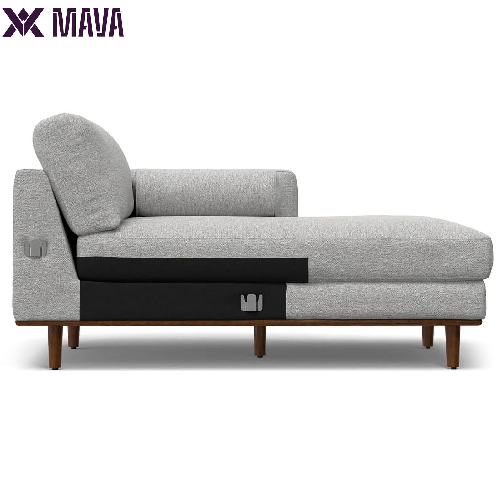 MAVA Mid Century Sectional 102 Inch Wide Sofa in Mist Grey Woven-Blend Fabric