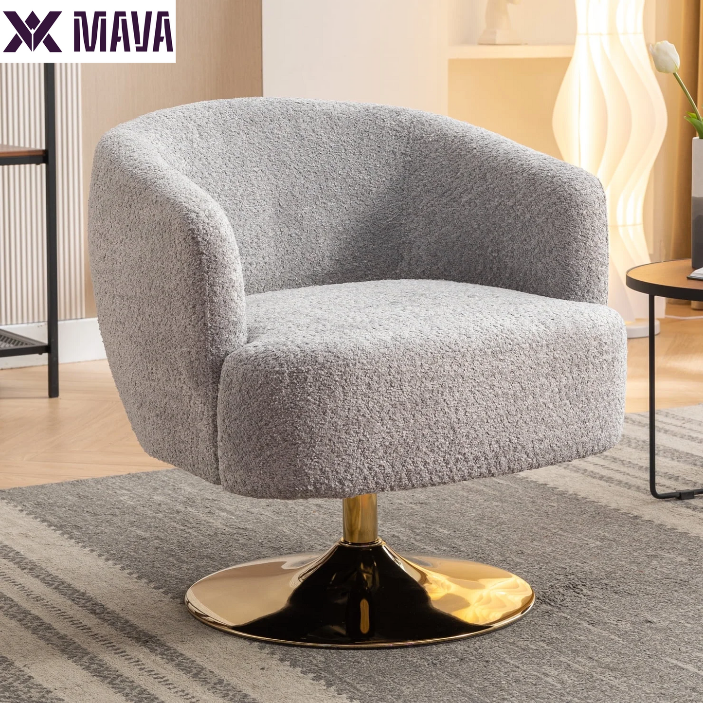 MAVA Accent Swivel Chair, Sofa Chairs with Gold Metal round Base,Home Office Chair for Hotel, Bedroom, Office, Lounge,White